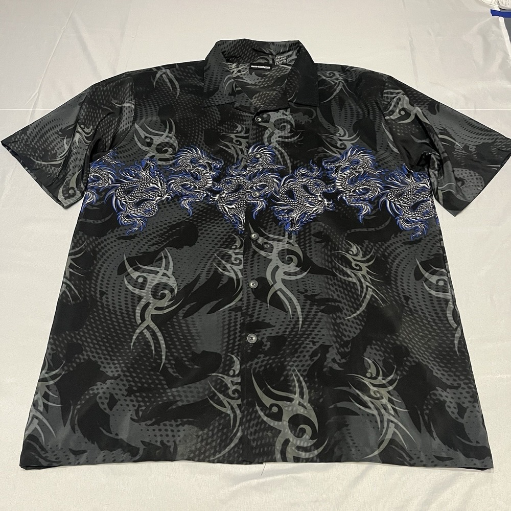 Vintage Odo Shirt Mens XL Blue Black Dragon Bowling Tribal Y2K Grunge Graphic